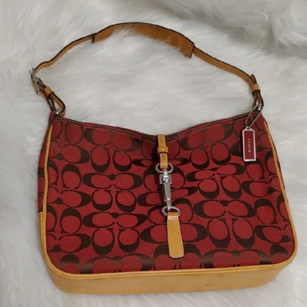 SALE! Coach Hamilton Y2K Red/Tan Hobo Signature Shoulder Bag - Picture 14 of 14